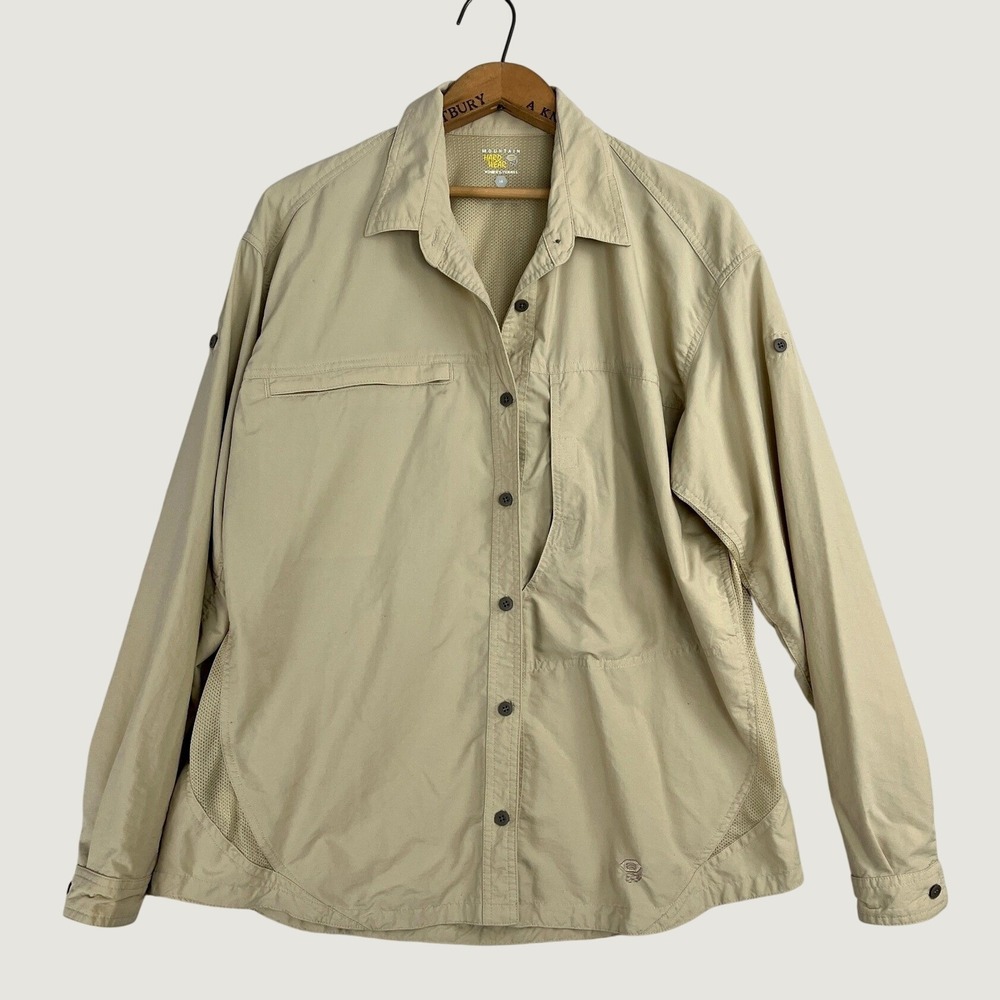 Mountain Hardwear Womens Beige Long Sleeve Hiking Shirt Size 16 Venting